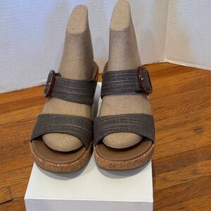 Skechers Women's Dark Brown Fabric Cork Wedge Sandals